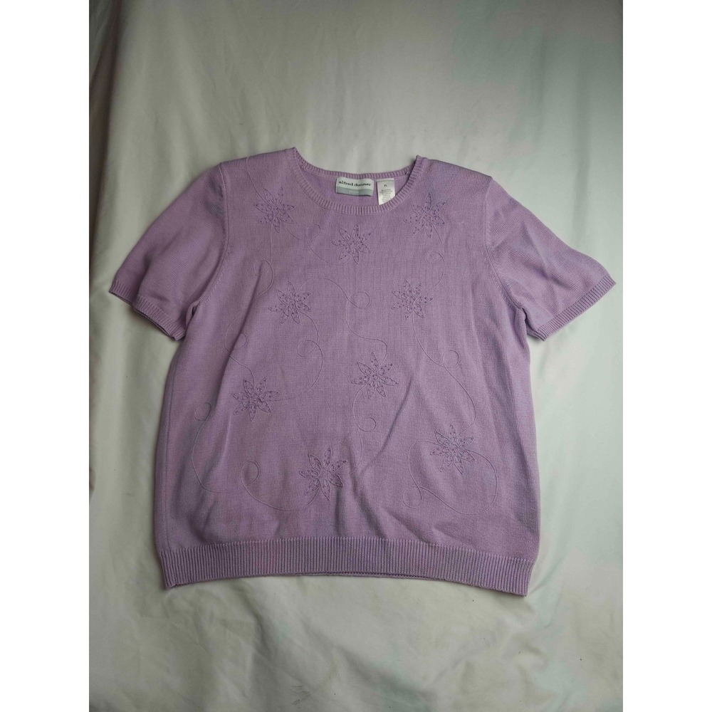 Alfred Dunner Sweater Womens Size PL Purple Knit Beaded Crew Neck Short Sleeve